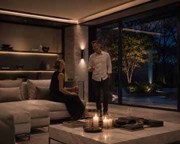 Private residence interior at dusk