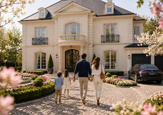 Family arriving at a country residence
